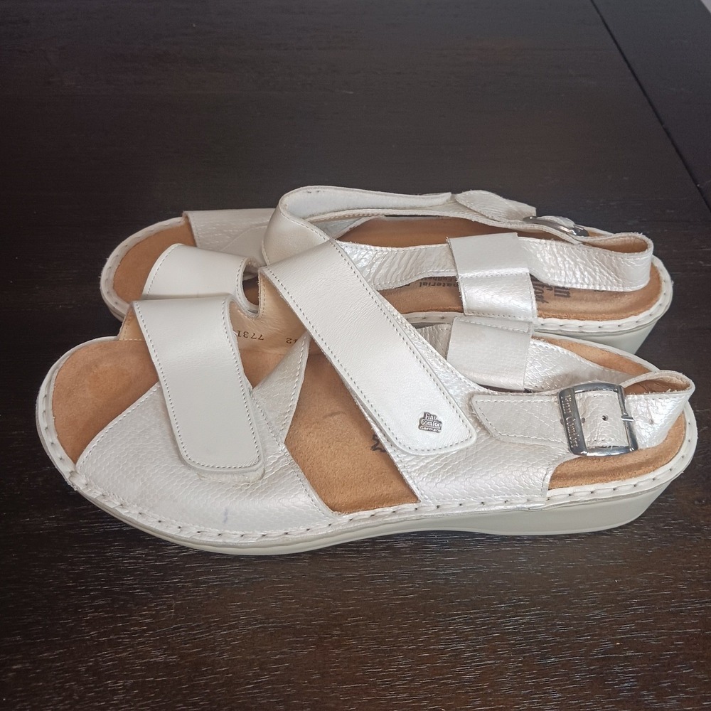 Finn Comfort Siena White Leather Comfort Sandals EU 42 US 11 Adjustable
